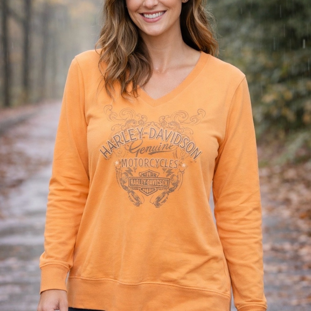 Harley-Davidson Womens Orange Sturgis South Dakota V-Neck Long Sleeve Top Size M